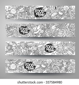 Vector hand drawn doodles sketchy food banners design templates set