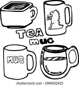 Vector hand drawn doodles tea cups and mugs, vector objects