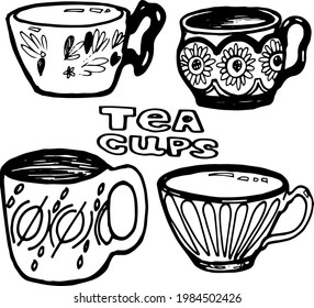 Vector hand drawn doodles tea cups and mugs, vector objects