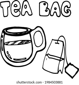 Vector hand drawn doodles tea cup, mug, vector tea objects, tea bags