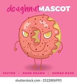 Mascote de rosca desenhado à mão vetorial, perfeito para projetos on-line e de impressão. Ideal para menus, banners e mídias sociais, ele adiciona um toque criativo e engraçado aos seus gráficos ou marcas.