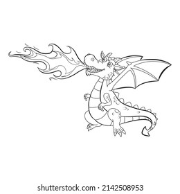 Vector hand drawn dragon breathing fire outline doodle icon. Dragon breathing fire sketch illustration for print, web, mobile and infographics isolated on white background.