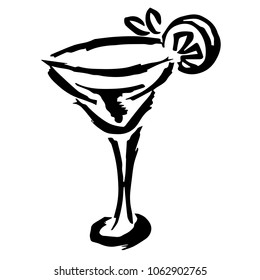 Vector Hand Drawn Drawing Brush Drinks Cup Beverage Wine, Alcohol, Cocktail, Beer, Martini. Flat Line Icon Logo, Sign, Symbol, Object. Graphic Design Element, Illustration, Poster, Print.