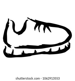 Vector Hand Drawn Drawing Brush of Rubber or Sports Shoe Fashion Footwear. Flat Line Icon Logo, Sign, Symbol, Object. Graphic Design Element, Illustration, Poster, Print.