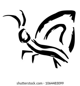 Vector Hand Drawn Drawing Brush of Butterfly Insect Nature with Wings to Fly. Flat Line Icon Logo, Sign, Symbol, Object. Graphic Design Element, Illustration, Poster, Print.