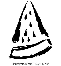 Vector Hand Drawn Drawing Brush of Watermelon Fruit Food Summer. Flat Line Icon Logo, Sign, Symbol, Object. Graphic Design Element, Illustration, Poster, Print.