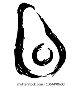 Vector Hand Drawn Drawing Brush of Avocado Fruit Food Summer. Flat Line Icon Logo, Sign, Symbol, Object. Graphic Design Element, Illustration, Poster, Print.
