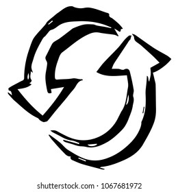 Vector Hand Drawn Drawing Brush of Arrow Direction Right Up Left Down Pointer. This is for Flat Line Icon Logo, Sign, Symbol, Object. Graphic Design Element, Illustration, Poster, Print, Background.