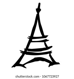 Vector Hand Drawn Drawing Brush of French Paris City Tower Landmark Travel. This is for Flat Line Icon Logo, Sign, Symbol, Object. Graphic Design Element, Illustration, Poster, Print, Background.