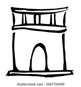 Vector Hand Drawn Drawing Brush of French Paris City Tower Landmark Travel. This is for Flat Line Icon Logo, Sign, Symbol, Object. Graphic Design Element, Illustration, Poster, Print, Background.
