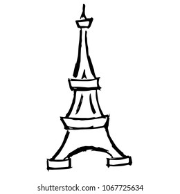 Vector Hand Drawn Drawing Brush of French Paris City Tower Landmark Travel. This is for Flat Line Icon Logo, Sign, Symbol, Object. Graphic Design Element, Illustration, Poster, Print, Background.