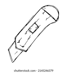 Vector hand drawn drawing of a stationery knife. A simple element for polygraphy. Office tools. Freehand drawing.