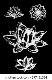 vector hand drawn dry brush only contour  lotus set