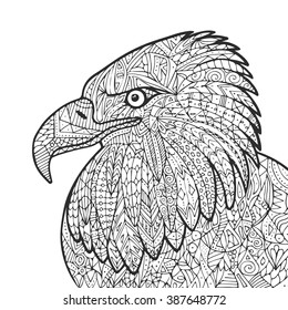 Vector hand drawn eagle bird illustration for adult coloring book.