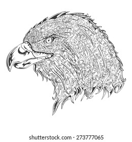 Vector hand drawn eagle decorated with vintage ornament