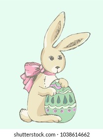 Vector hand drawn Easter Bunny with Easter egg.