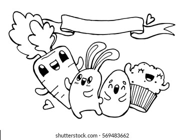 Vector hand drawn Easter doodle illustration for a book coloring. Free thumbnail adult anti-stress coloring book page with a doodle and elements.