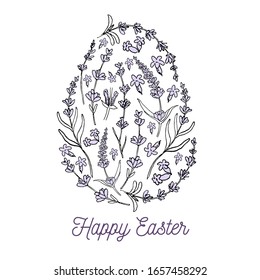 Vector hand drawn Easter egg illustration. Easter egg texture by flowers. Text Happy Easter. Easter eggs silhouette by lavender flowers . - Powered by Shutterstock - Get 15% off with code: PIKWIZARD15