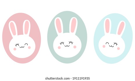 Vector hand drawn Easter eggs with bunnies. Multicolored eggs with hand drawn cute bunnies. Easter card. Happy easter. Children's poster.