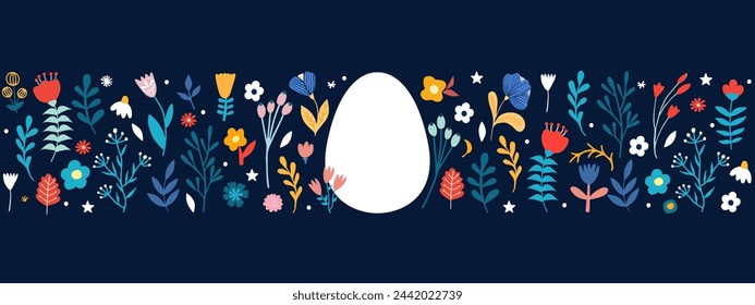 Vector hand drawn Easter horizontal banтe, great for textiles, banners, wallpaper, wrapping - vector design.