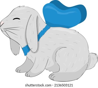 Vector hand drawn easter illustration with cute bunny with a bow on white bacground