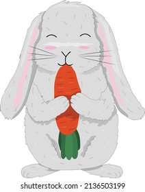 Vector hand drawn easter illustration with cute rabbit with carrot on white bacground