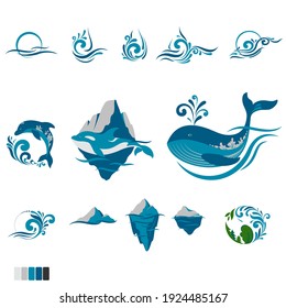 Vector hand drawn eco organic bio logos. Marine theme, keep the ocean safe. A set of labels for packaging products.