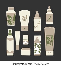 Vector hand drawn eco skincare products in different packages.