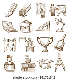 vector hand drawn education icons set on white