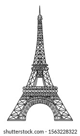 Vector hand drawn Eiffel Tower line art romantic illustration. Paris symbol sketch isolated on white background 