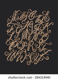 Vector hand drawn elegant alphabet. Delicate letters written with a calligraphy pen, inspiration for poster, banner, postcard, motivator or part of your design.