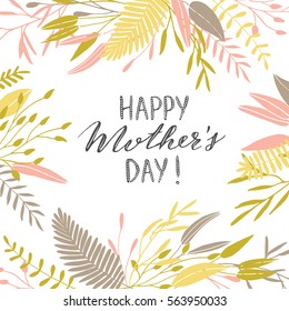 Vector hand drawn elegant Mothers Day card. Flower background, postcard.