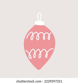 Vector hand drawn element, Christmas tree decoration, pink toy. Simple modern design, scandinavian style. For holiday cards, decorations, templates