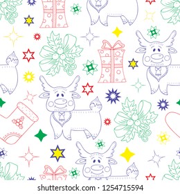 Vector hand drawn elements for New Year celebration design. Cute objects, deer, presents made of childish style