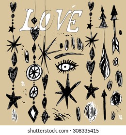 Vector hand drawn elements. Tribal style.