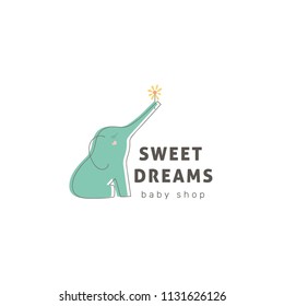 Vector hand drawn elephant  for labels, logos and badges for  kids club, baby shop, toys shop and any other children's projects.