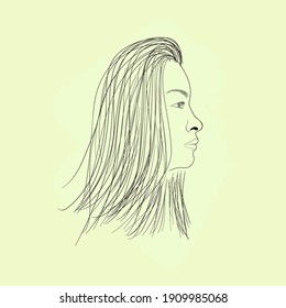 Vector Hand drawn engraved pencil sketch with face beautiful of a girl.