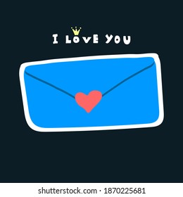 Vector hand drawn envelope on St Valentines day