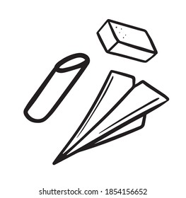 vector hand drawn eraser, airplane, chalk
