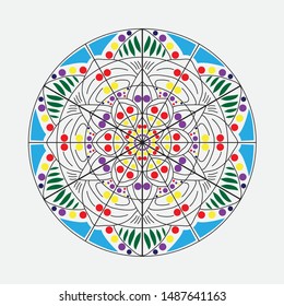Vector hand drawn Ethnic mandala with colorful ornament. Bright colors. Isolated. Illustration on doodle style.