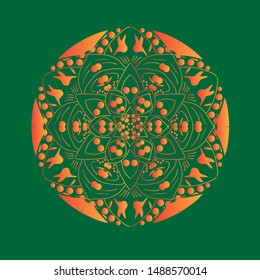 Vector hand drawn Ethnic mandala with gradient onament. Bright colors. Isolated. Illustration on doodle style and indian style.