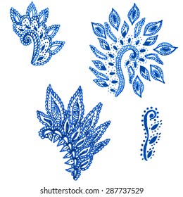 Vector hand drawn ethnic ornament, watercolor highly-detailed elements set for your design.