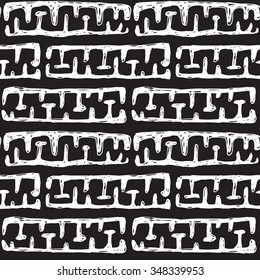 Vector hand drawn ethnic seamless pattern with tribal abstract elements in black white doodle sketch style