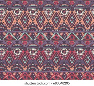 Vector hand drawn ethnic seamless pattern with tribal abstract elements. Colorful endless background