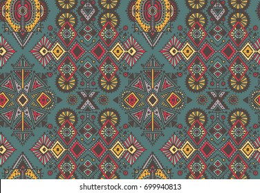 Vector hand drawn ethnic seamless pattern with tribal abstract elements. Colorful endless background.