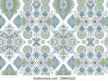 Vector hand drawn ethnic seamless pattern with tribal abstract elements. Colorful endless background in light colors