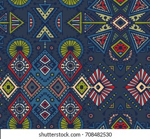 Vector hand drawn ethnic seamless pattern with tribal abstract elements. Colorful endless background.
