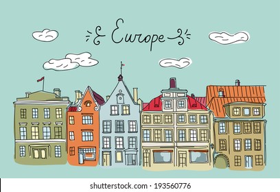 Vector hand drawn European houses