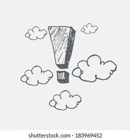 Vector Hand drawn exclamation mark in clouds, concept background illustration