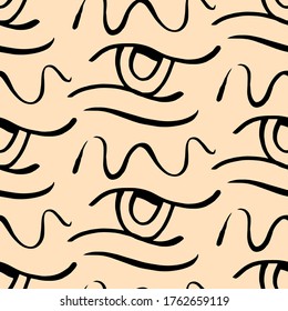 Vector hand drawn eye doodles seamless pattern background, fashion ethnic fabric, tribal print texture, modern design.